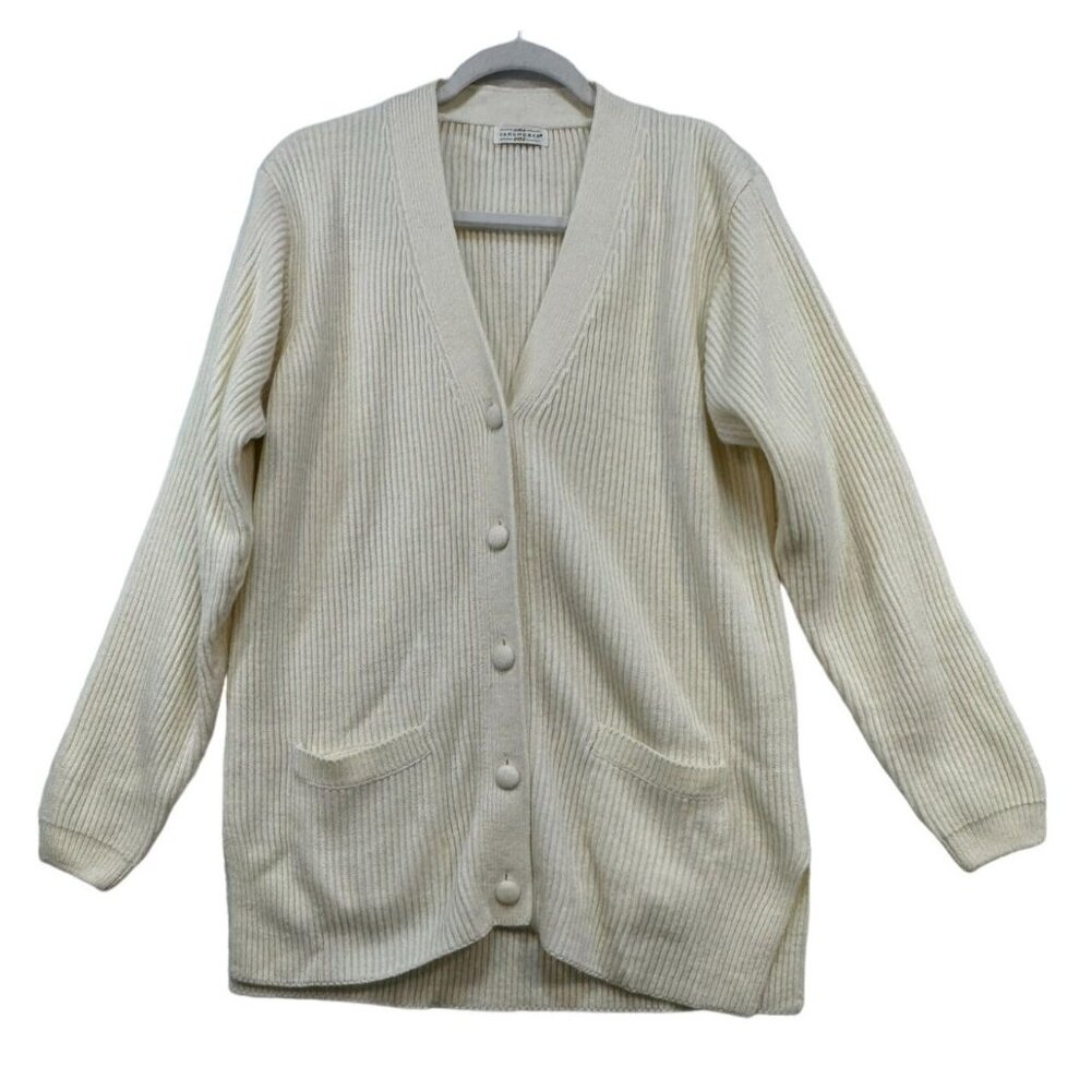 Yarnworks Womens Ribbed Button Front Cardigan Large Cream